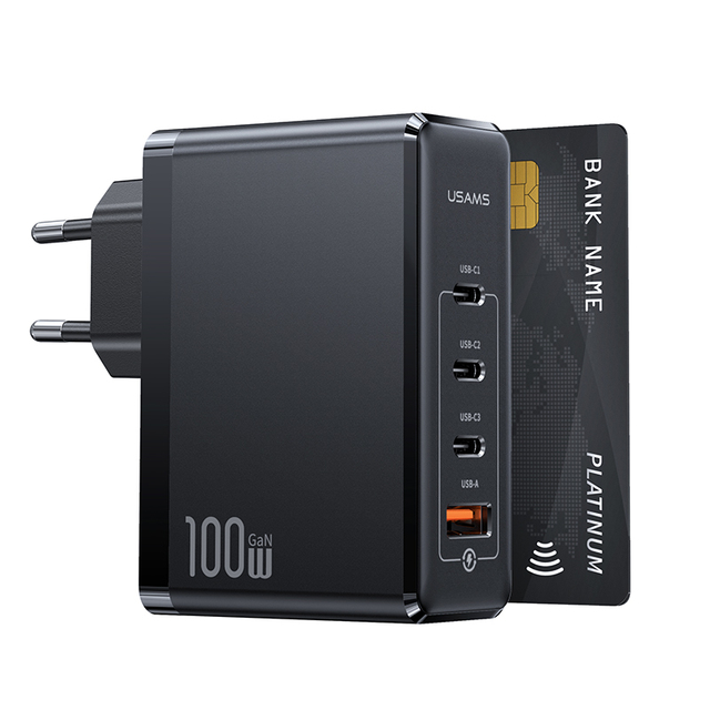 USAMS CC163 100W GaN Fast Charging Adapters Fast PD Wall Charger Adapter 4 Ports Fast Charger for Mobile Phone Laptop EU Plug