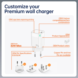 Sạc nhanh đa năng 30W LED hiển thị chuẩn EU, hỗ trợ QC 3.0, bộ sạc <span class=keywords><strong>USB</strong></span> GAN, tiện dụng khi đi du lịch, dành cho iPhone, Samsung, Xiaomi - Product Image 2