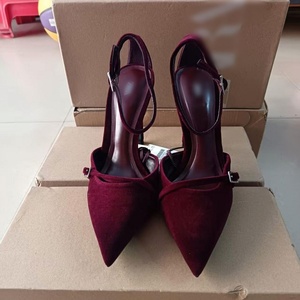 New Arrival Wine <strong>Red</strong> <strong>Suede</strong> Pointy High Heels Fine Buckle Women Pumps Pointed <strong>Shoes</strong> Sexy Thin Heels Sandal - Product Image 5