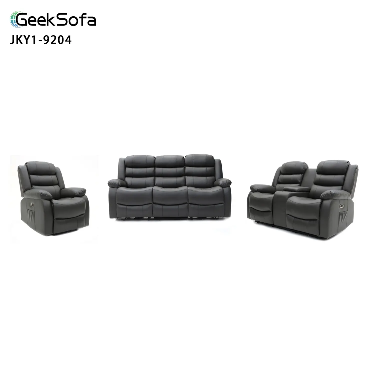 Geeksofa 3 + 2 + 1 Modern hava deri güç elektrikli hareket konsol ve masaj ile Recliner koltuk takımı oturma odası mobilya için