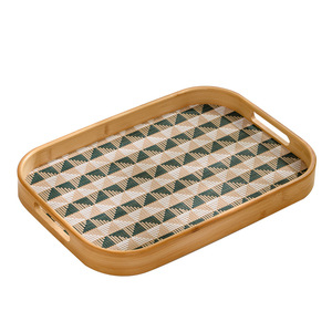Bamboo Serving Tray Geometric Pattern Green Residential Use 12x8 Inches - Product Image 1