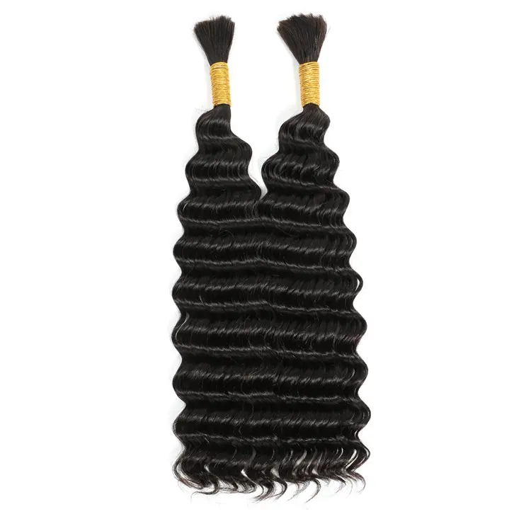 Wholesale Deep Wave India Kinky Virgin Bundles No Weft Raw Russian 100% Natural Braiding Human Hair Bulk