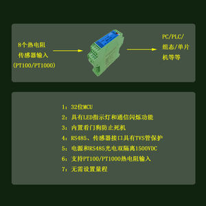 Transmetteur de température RS62 8 canaux PT100/PT1000 RTD avec communication isolée RS485 D697 - Product Image 3