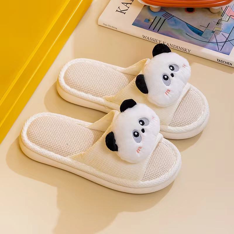 Panda Rabbit Linen slippers Indoor slippers Open Cute Home Cotton and Linen slippers Female