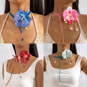 Summer Holiday Vacation Party Women Pearl Neck Chain Colorful Floral Flower <b>Collar</b> Necklace fro Women Gifts Accessories - Product Image 1
