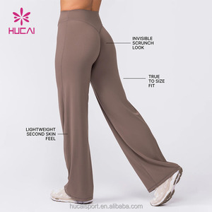Pantaloni Yoga a Vita Alta con Logo Personalizzato HUCAI, Leggings a Gamba Larga per Pilates e Fitness, per <span class=keywords><strong>Donne</strong></span> - Product Image 2