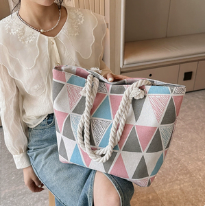 Sacs à bandoulière créatifs PEIQUAN imprimés grande capacité, sacs décontractés en toile de style coréen, sacs fourre-tout à corde épaisse - Product Image 3