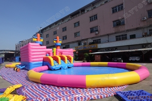 Parque acuático inflable <span class=keywords><strong>Fiesta</strong></span> Rosa colorido con dos piscinas grandes y tobogán para disfrute familiar - Product Image 6