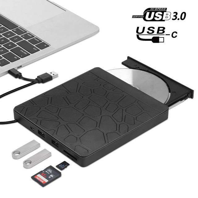 5-in-1 Ultra-Slim Portable Optical USB 3.0 External CD/DVD Drive CD ROM Burner Writer External Disk Drive for Laptop Desktop