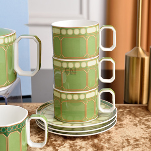 ชุดคอฟฟี่พอร์ซเลน15ชิ้นสีเขียวหรูหราสำหรับตกแต่งบ้านสไตล์ยุโรป - Product Image 2