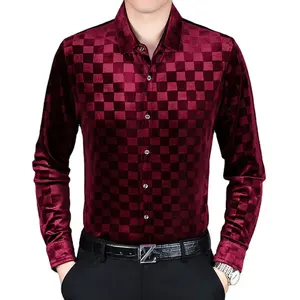 Autunno inverno nuova <span class=keywords><strong>camicia</strong></span> a maniche lunghe in <span class=keywords><strong>velluto</strong></span> oro <span class=keywords><strong>camicia</strong></span> da <span class=keywords><strong>uomo</strong></span> grande in ferro libero Casual con risvolto sottile - Product Image 1