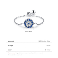 Bagues ajustables en argent sterling 925 avec chaîne à maillons, ornées de zircons cubiques bleus étincelants et de motifs œil protecteur, pour femmes
