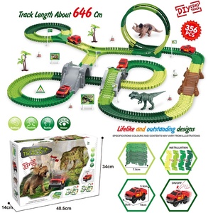 Juguetes de <span class=keywords><strong>tren</strong></span> de pista de carreras conectables DIY para niños, coches de dinosaurios educativos creativos en bolsa de polietileno, diversión para ensamblar y jugar en la pista. - Product Image 5