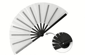 Abanicos de mano plegables de 33 cm (13 pulgadas) para sublimación, de poliéster y plástico, blancos y negros, con sonido de clic - Product Image 3