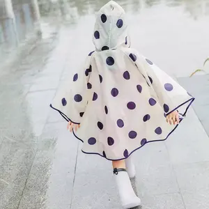 High Quality Wholesale Children EVA Ponchos Waterproof Reusable Renewable Wave point Printed Raincoat with Transparent Brim