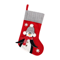 Chaussette de Noël en coton tricoté avec pingouin 3D, sac cadeau décoratif pour enfants, à suspendre, pour remplir les chaussettes, décorations de Noël