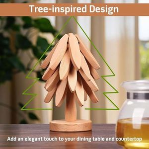 Creative Carved Beech Wood Dining Table Mat <b>Heat</b> Resistant Eco-Friendly Durable Geometric Shape Household <b>Coaster</b> - Product Image 3