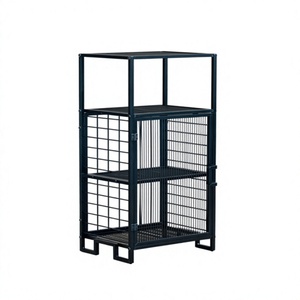 Organisateur de serviettes autoportant en métal à quatre niveaux avec porte en maille – Meuble de rangement de salle de bain au design moderne - Product Image 1