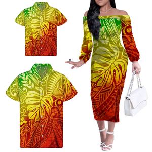 Abiti verdi sfumati abbinati camicia da uomo e camicia <span class=keywords><strong>per</strong></span> bambini vestiti di ragazze tribali polinesiani abito Casual su spalle scoperte - Product Image 3