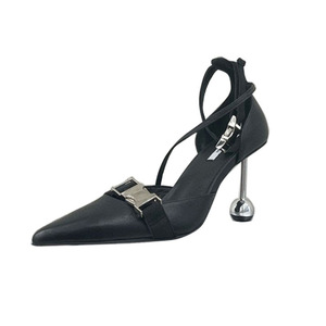 2026 New Summer Hollow Pointed Toe High Heels Women Black Special Shaped <b>Thin</b> Heels Wholesale Daily Party Dress Sandals - Product Image 5