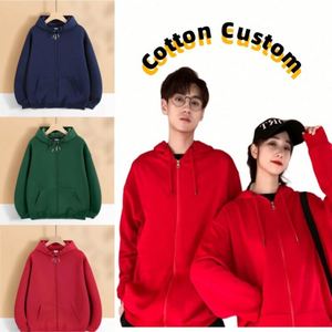 Sweat-shirts épais à capuche zippés pour hommes, style streetwear, en molleton bouclette, avec logo personnalisé d'usine et impression 3D en relief - Product Image 1