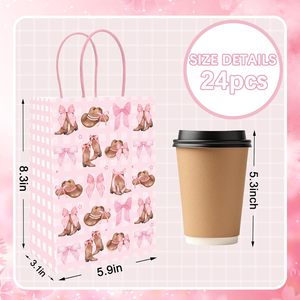 Sacs en papier Western Cowgirl avec nœud rose, sac cadeau en forme de botte et chapeau de cowgirl avec poignée, sac à bonbons et friandises Coquette pour fête d'anniversaire - Product Image 6