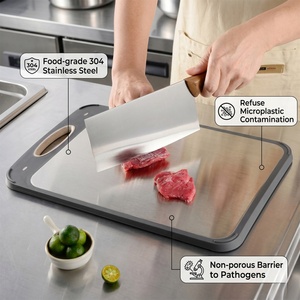 <b>Heavy</b> <b>Duty</b> Double Sided Steel Plastic Chopping Board for Commercial Non slip Large Kitchen Plastic Cutting Board with Handle - Product Image 3