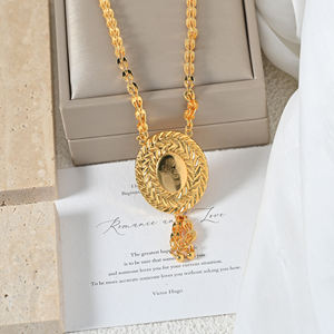 Charm <strong>Coin</strong> Pendant 18K Gold Plated Retro Laurel Wreath Oval Pendant <strong>Necklace</strong> Trendy Statement Bridal Jewelry for Women - Product Image 1