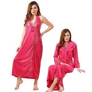 Elegante Bata de Satén de Seda Vintage de 2 Piezas, Novedad, Conjunto de Camisón Largo para Mujer con Encaje y Cintura Elástica, Ropa de Dormir para Verano y Primavera - Product Image 5