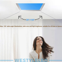 Fenêtre de toit virtuelle 300*600mm, puits de lumière, 50W, CRI élevé, CCT réglable, panneau lumineux LED ciel bleu, fenêtre de toit