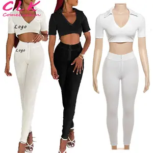 New women's clothing Fashion Two Piece Set Women V-Neck Short term Tops+Casual Pencil Pants Outfit
