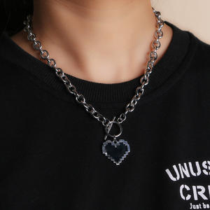 Kalung Liontin Wanita Trendy Geometris Hip Hop Lapis Perak Bahan Stainless Steel Rantai Choker untuk Pesta Grosir - Product Image 2