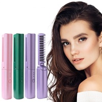 Peigne chauffant sans fil 2-en-1 portable, mini lisseur USB rechargeable à chauffe rapide pour coiffure
