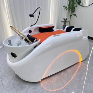 Lit de lavage électrique de luxe pour salon de coiffure et barbier, avec massage, circulation d'eau, vapeur et spa capillaire - Product Image 1
