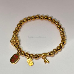 Bracelet en acier inoxydable de perles d'obsidienne, pendentif en jade porte-bonheur réglable plaqué or, vente en gros - Product Image 5