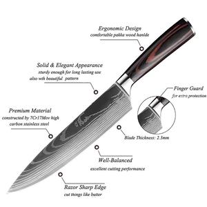 Couteau de chef japonais à motif Damas de 8 pouces avec boîte cadeau, étiquette privée personnalisée, accessoires de cuisine professionnels - Product Image 3
