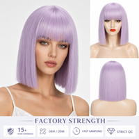 Perruque synthétique courte bob lavande pastel de 12 pouces avec frange, résistante à la chaleur, pour femmes, cosplay, usage quotidien, perruque complète, vente en gros