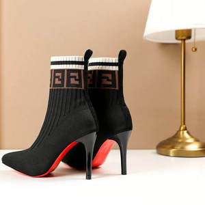 European Designer Black Color Knitting <strong>Bootie</strong> <strong>Shoes</strong> Featuring High Heels &amp; Comfortable Women Sock <strong>Shoes</strong> - Product Image 5