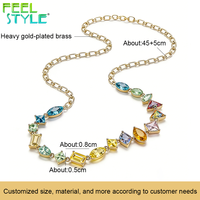 Collier fantaisie géométrique entièrement personnalisé avec pierres précieuses CZ colorées, chaîne ovale en acier inoxydable 316 plaqué or PVD épais