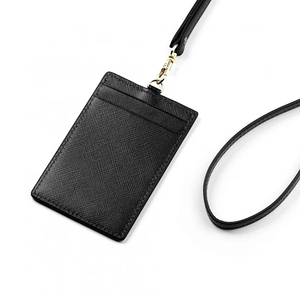 Porte-badge professionnel en cuir PU de qualité supérieure, porte-carte d'identité pour étudiant avec cordon en cuir pour le cou - Product Image 1