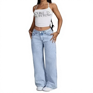 Pantalones Vaqueros de Mujer Personalizados de Cintura Alta y Pierna Ancha, Ajuste Holgado, Largura al Tobillo, Algodón Lavado, Estilo Casual de Primavera - Product Image 2