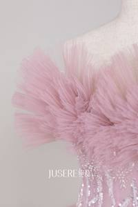 イブニングドレスピンクプリンセスフリルビーズチュールプラスサイズQuinceaneraパーティー誕生日女の子プロムガウンローズVestido Robe De Soiree - Product Image 4