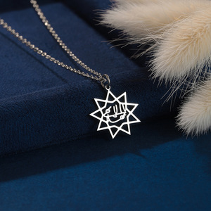 Collier ras du cou unisexe minimaliste vintage en acier inoxydable plaqué or, pendentif géométrique goutte d'eau style étoile à neuf branches - Product Image 4