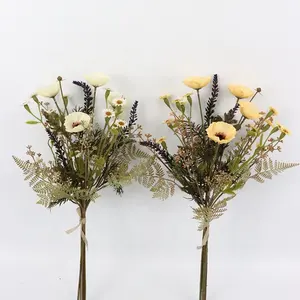 ช่อดอกเดซี่สีขาวเทียมสำหรับฤดูใบไม้ร่วง,ช่อดอกไม้พลาสติก49ซม. แบบผสมดอกไม้พุ่มไม้เทียมสำหรับประดับตกแต่งในฤดูใบไม้ร่วง