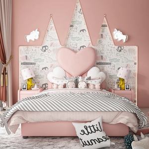 NOVA Neues Design Mädchen Rosa Herzförmiges Gepolstertes Kopfteil Schlafzimmer-Set Möbel Massivholz Kinderbett mit Stauraum - Product Image 5