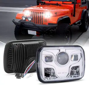 OVOVS Suku Cadang Mobil Truk Offroad Mata Malaikat dengan DRL Hi/Balok Rendah 5X7 Inci Persegi Dipimpin Lampu untuk Wrangler YJ Cherokee XJ Chevy