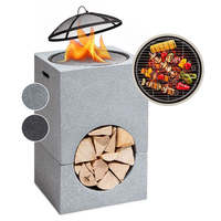 Pilier carré moderne 3-en-1 en pierre artificielle MGO avec grille de barbecue et rangement pour bois pour foyer extérieur – Vente en gros