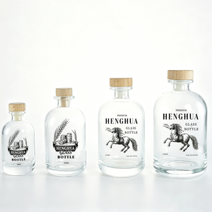 Bouteille en verre givré transparent pour spiritueux (Whisky, Gin, <span class=keywords><strong>Rhum</strong></span>, Vodka, Brandy) avec bouchon en bois, formats 10cl, 50cl, 100ml, 250ml, 375ml, 500ml - Product Image 2