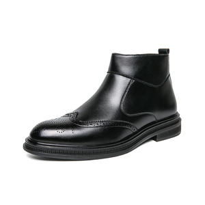 Chaussures montantes pour hommes avec empeigne en cuir véritable et semelle en caoutchouc antidérapante, idéales pour les affaires et les vacances - Product Image 1