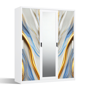 Steel Printed Almirah <b>Wardrobe</b> with <b>Mirror</b> and <b>Sliding</b> Doors 1500mm for Indonesia Philippines - Product Image 1